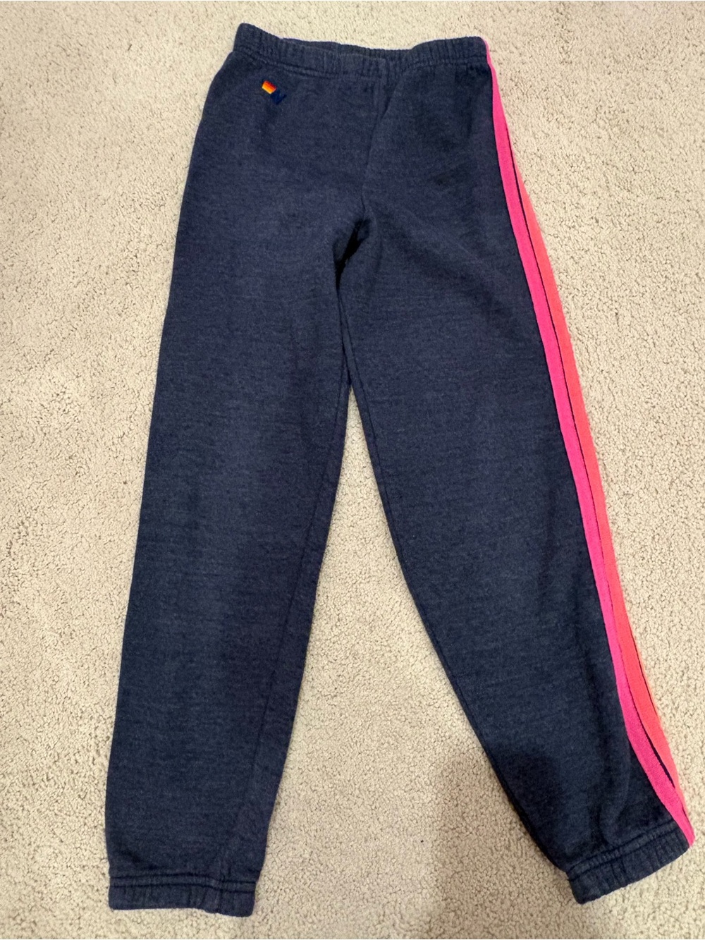 Aviator Nation Kids Dark Blue Neon Stripe Sweatpants, Youth Size 14